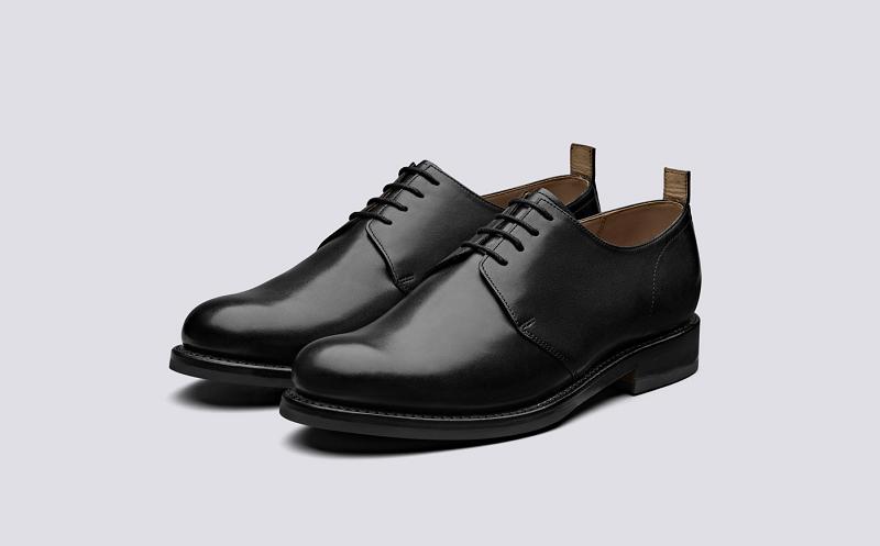 Grenson Wade Mens Derby Shoes - Black Leather on Dainite Sole FM3205